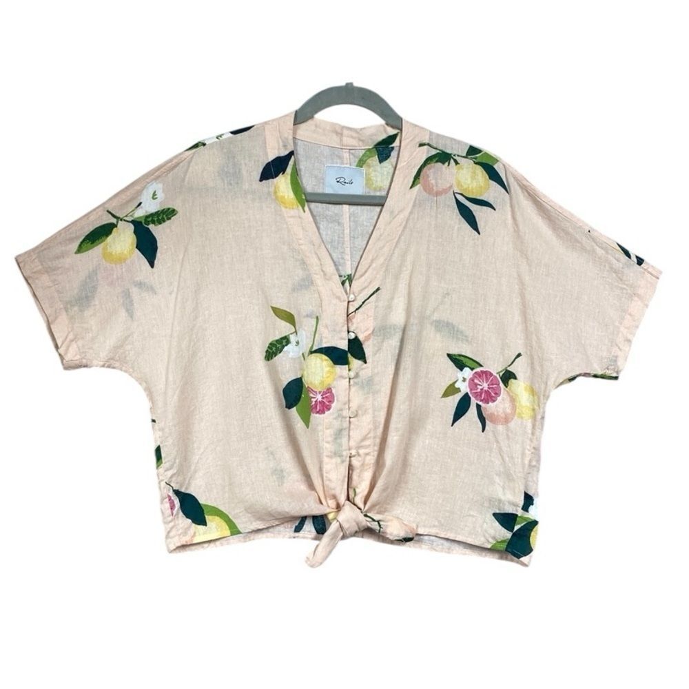 Rails Thea Knot Button Linen Crop Shirt Pink Grapefruit Size XS